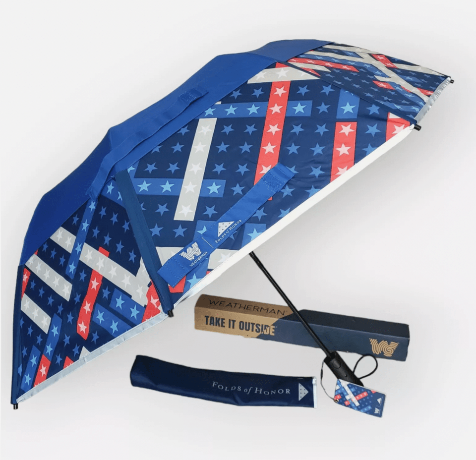 WEATHERMAN Collapsible 40” Umbrella Folds of Honor USA Windproof 4th of