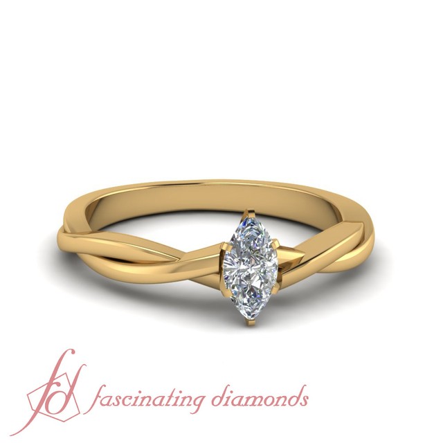 Twisted Band Solitaire Womens Engagement Ring With Marquise Cut