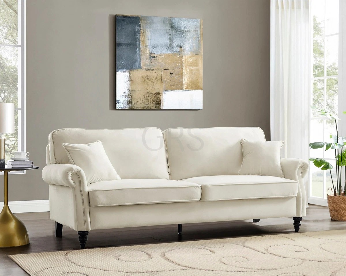 Cream Sofa Grey Cushions Baci Living Room