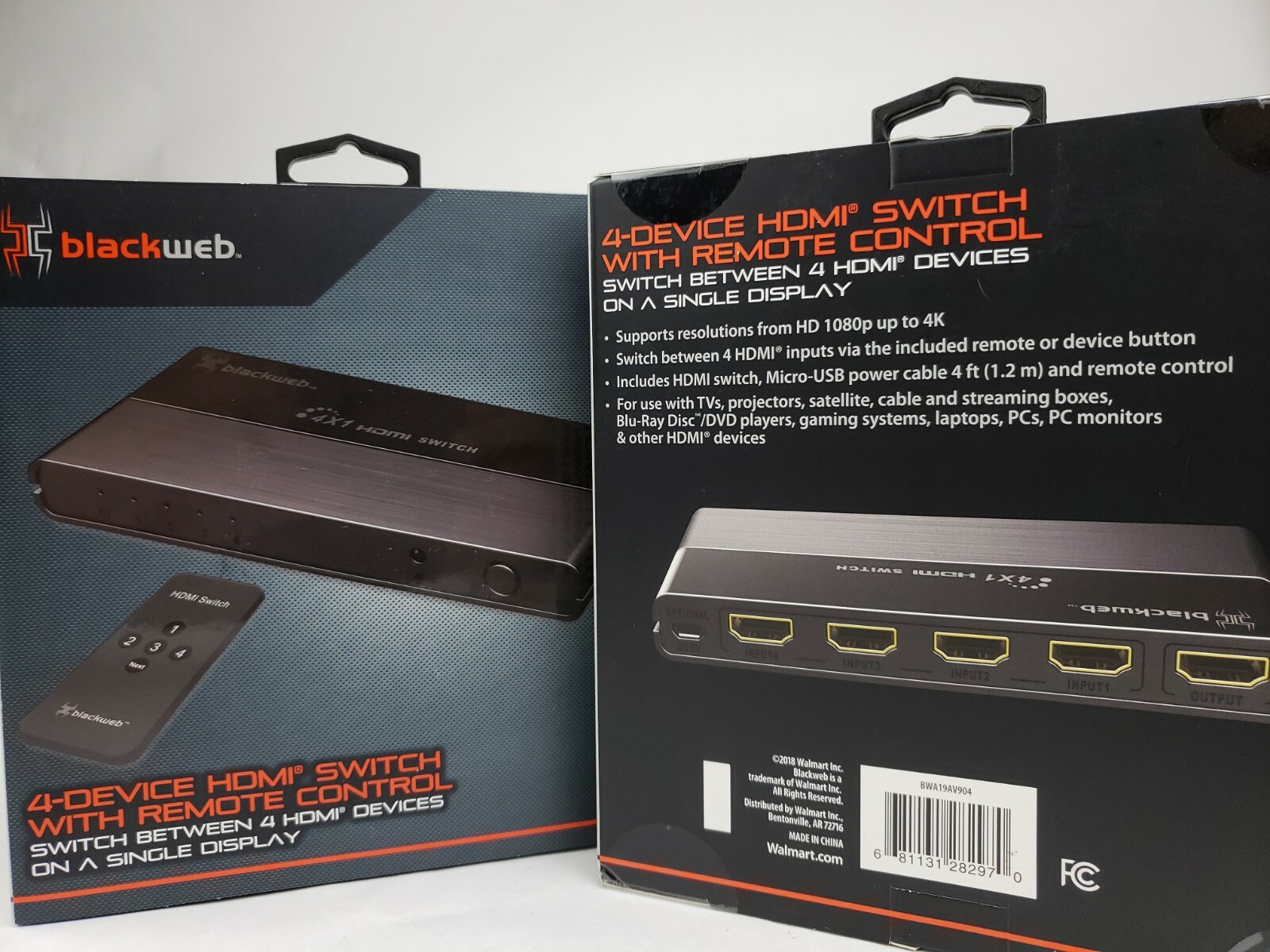 🆕 Blackweb 4 Device HD 1080p Up to 4K HDMI Switch w/ Remote Control