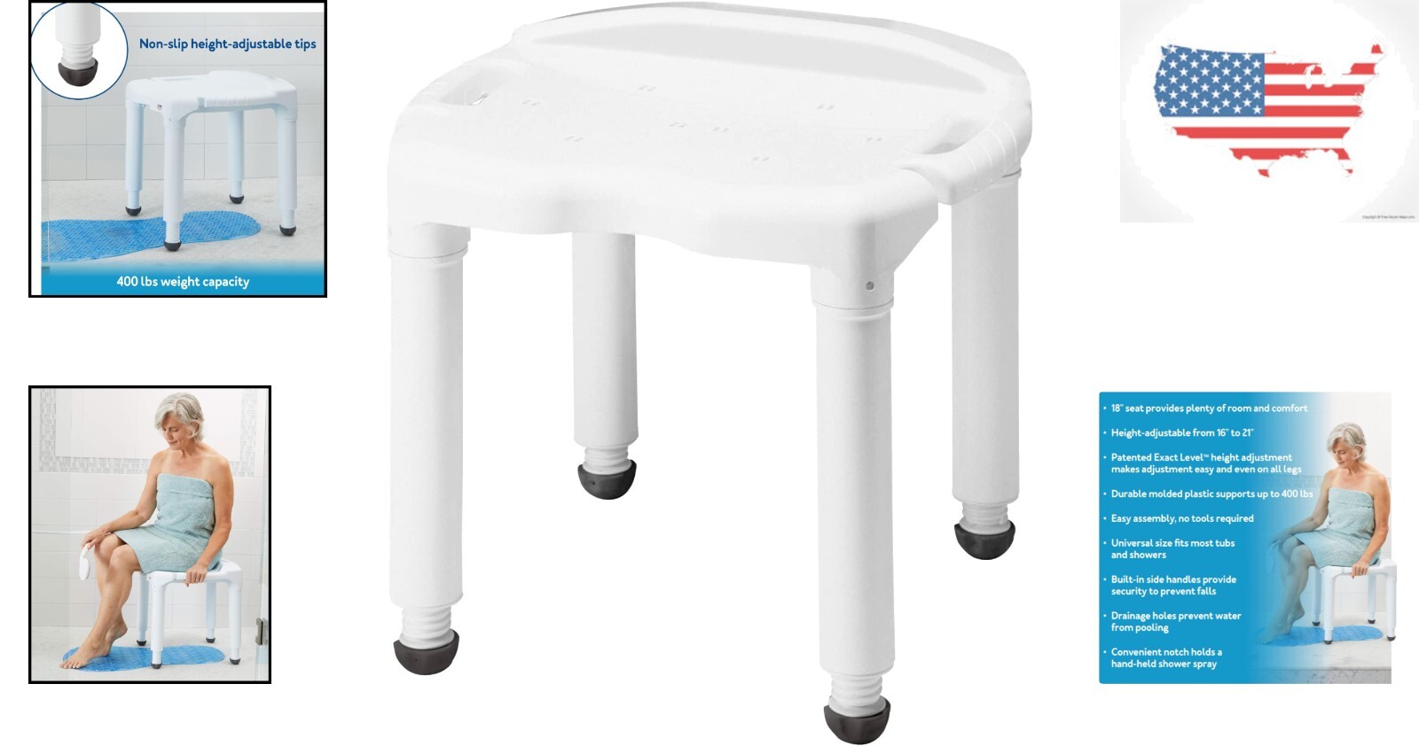 Sturdy Bath Seat/Shower Chair Comfortable and Safe Up To 400 Pounds