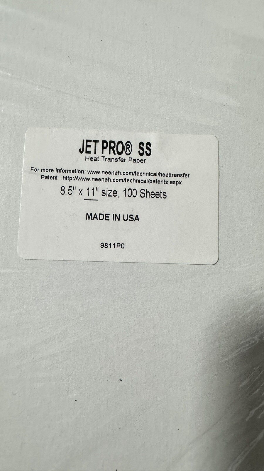 HEAT TRANSFER PAPER INKJET IRON ON NEENAH JETPRO SS 8.5 X 11"100