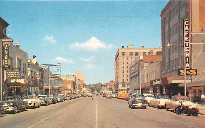 MACON, GA CHERRY STREET LOOKING NORTH, CARS, STORES, SIGNS c 1950's