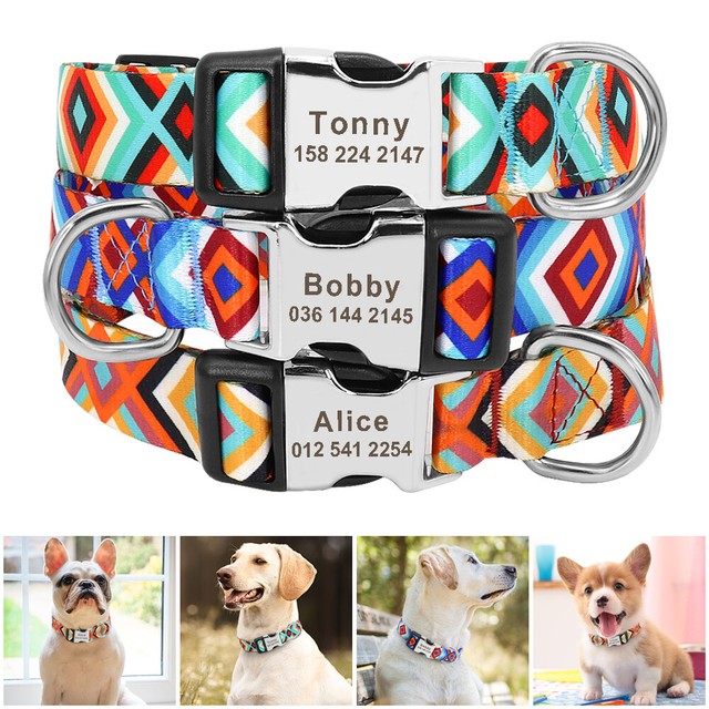 Nylon Personalized Dog Collars Custom ID Name Number for