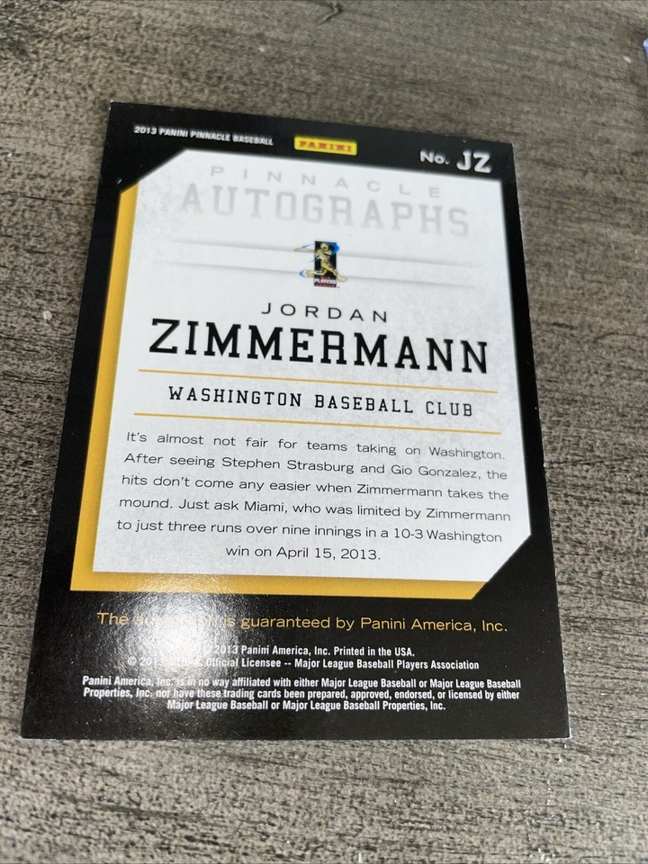 2013 Panini Pinnacle Autographs JZ Jordan Zimmermann (AU) eBay