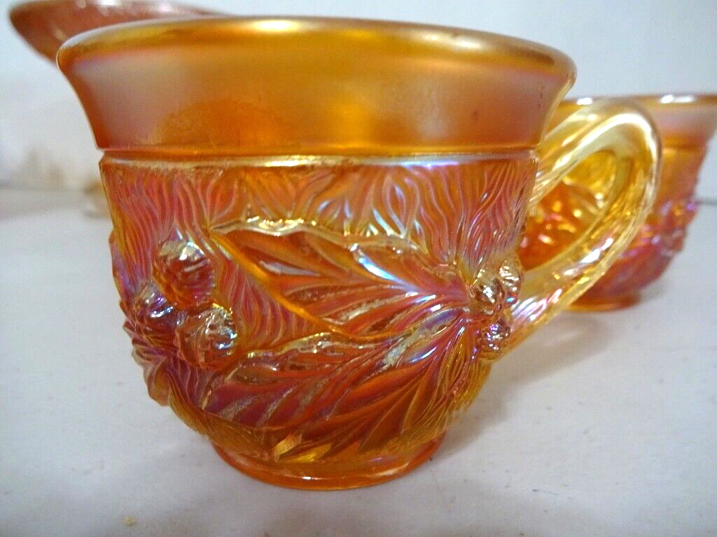 ANTIQUE NORTHWOOD ACORN BURRS MARIGOLD CARNIVAL GLASS PUNCH BOWL/STAND