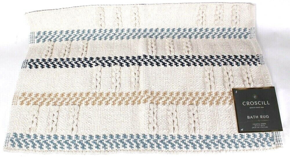 1 Count Croscill Coastal Stripe 20 In X 30 In Rectangle Bath Rug 100