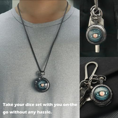 Mini Dice Set Tiny Dice with Necklace Pocket Watch Case D&D Portable