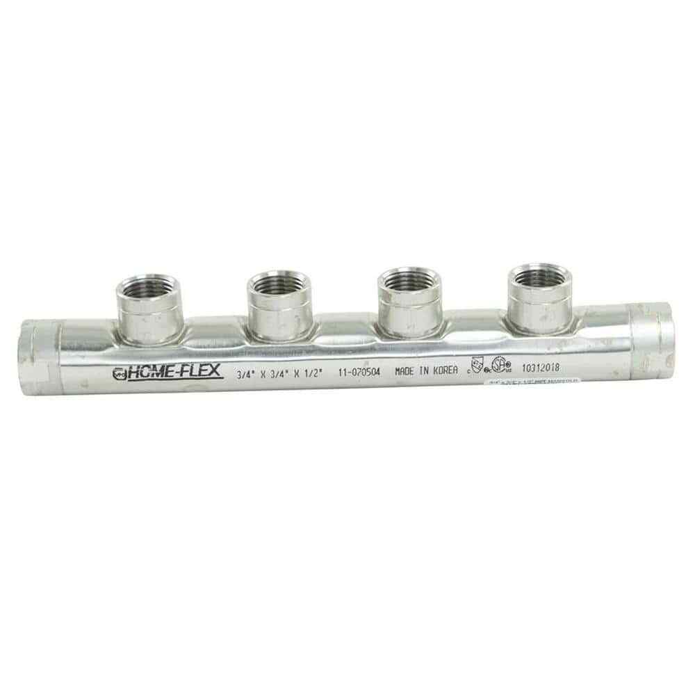 CSST Fittings Manifold FIPT Side Inlet 3/4" x 3/4" x (4) 1/2" Stainless