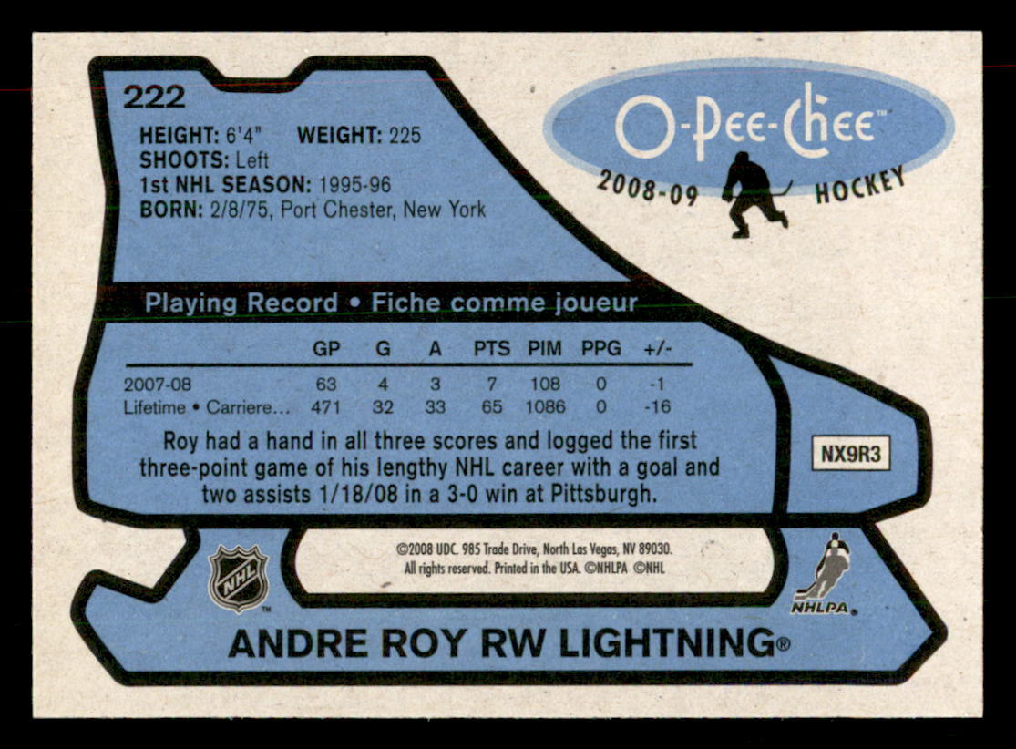 200809 OPeeChee 197980 Retro 222 Andre Roy Tampa Bay Lightning eBay