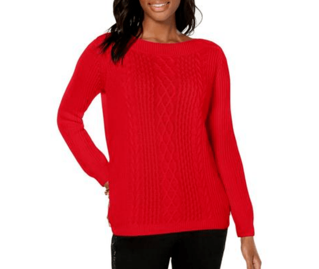 Tommy Hilfiger Womens Red Cable Knit Boat Neck Casual Sweater XL BHFO