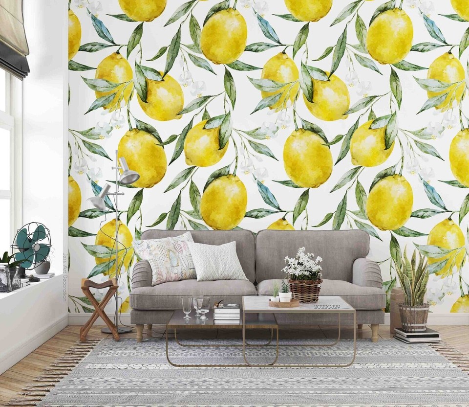 3D Lemon Leaf Gray Selfadhesive Removeable Wallpaper Wall Mural1 3399