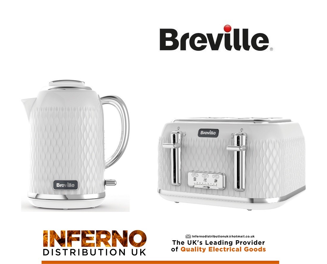 BREVILLE Curve Cube Jug Kettle and 4 Slice Matching Toaster Set White