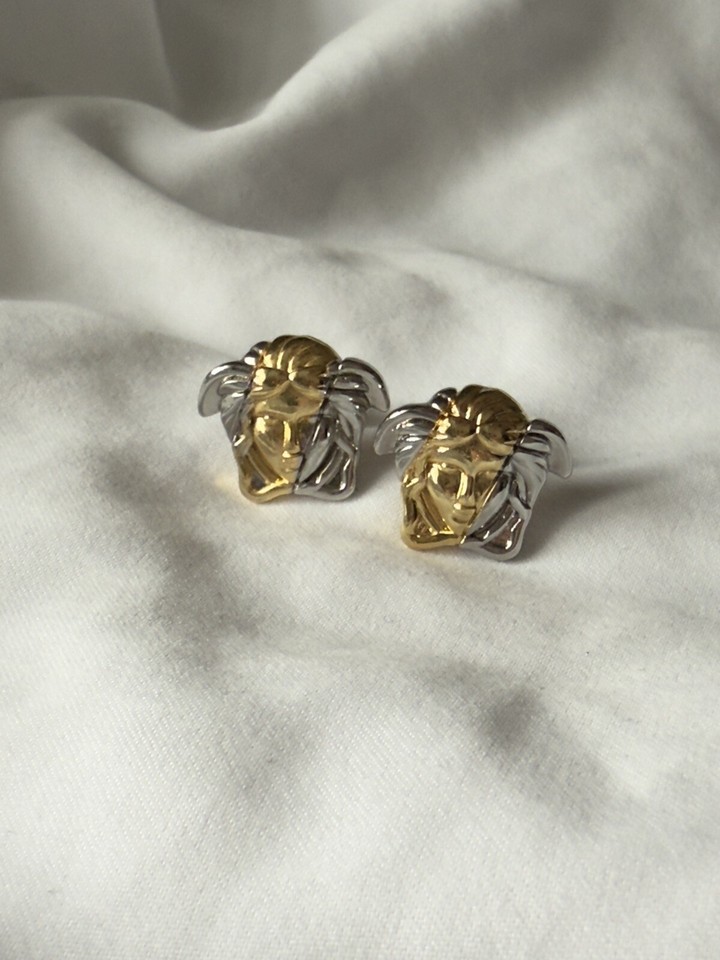 Versace Medusa Head Stud Earrings Gold Silver Colour Costume Jewellery