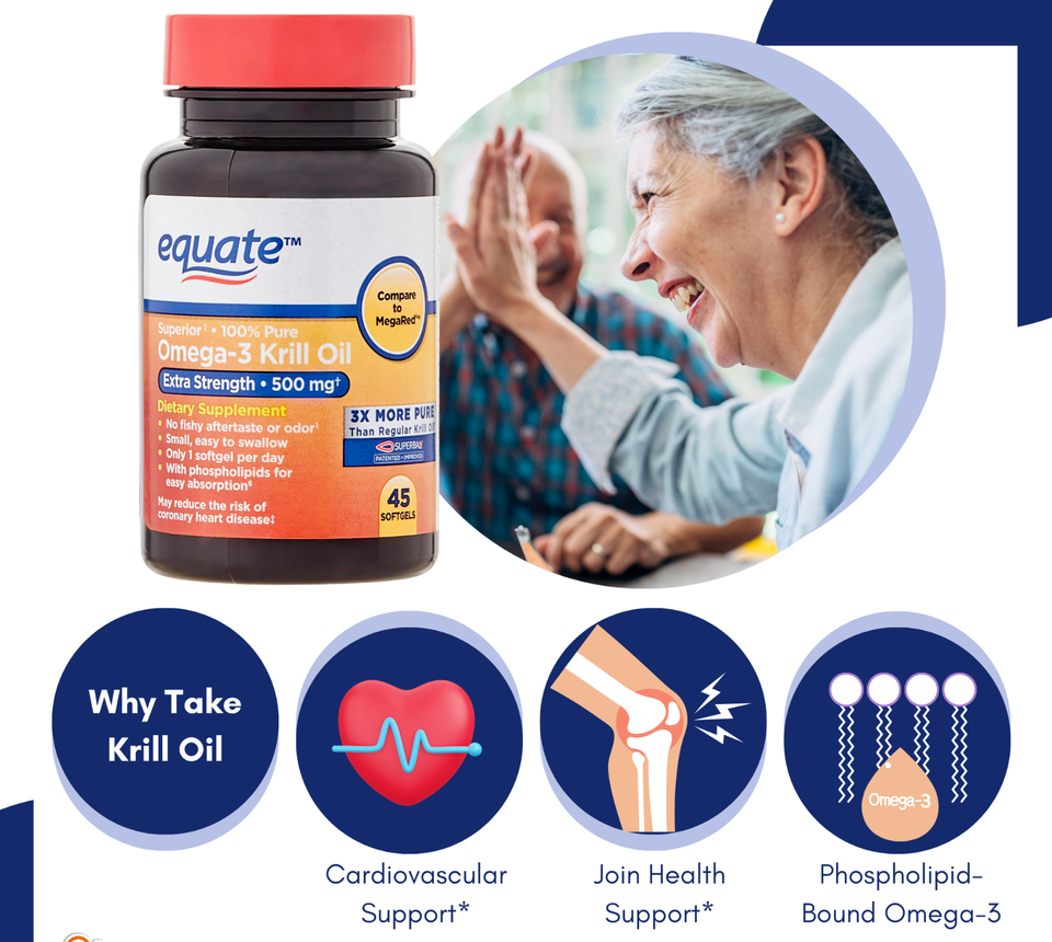 Equate Extra Strength Superior¹ Krill Oil 500mgꝉ 45 Softgels Dietary