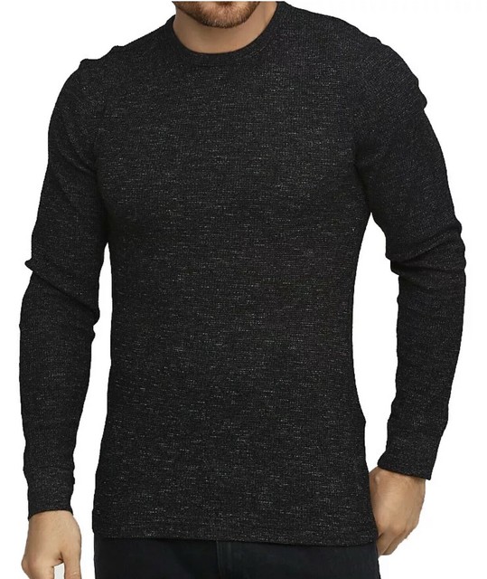H&M Men's Long Sleeve Thermal Waffle Shirt Black Gray Size L Large