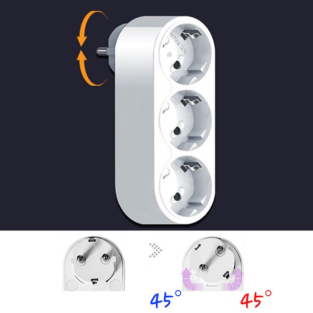 90 Degree Rotating Electrical Power Outlet Strip Plug Socket Adapter EU