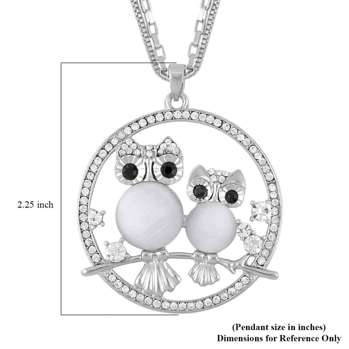 Silvertone White Cats Eye Crystal Owl Pendant Necklace Jewelry Gift Size 2830" eBay