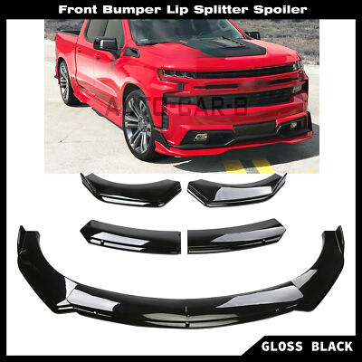 Fits For Chevy Silverado 1500 Gloss Black Front Bumper Lip Splitter ABS