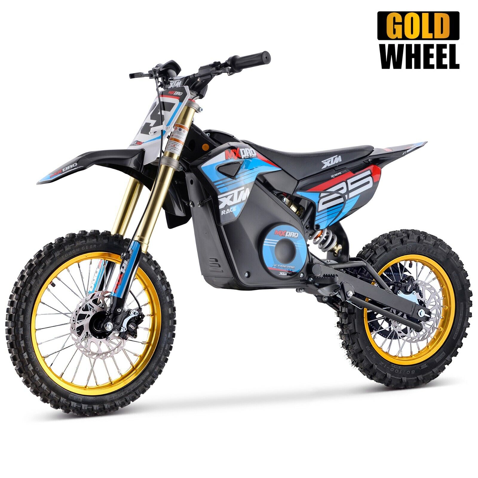 XTM MXPRO 48V 1600W Lithium Electric Dirt Bike BIG 14/12" Gold Wheels