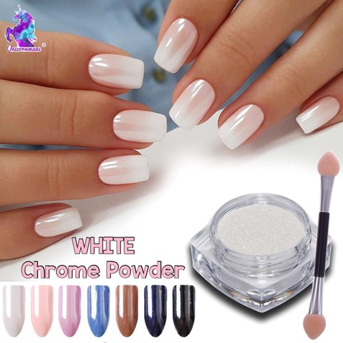 WHITE CHROME POWDER Matte Pigment Pearl Nails Nail Art Crystal Shiny