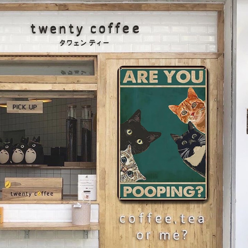 Vintage Metal Plate Cat Rectangular Iron Painting Wall Art Home Decor