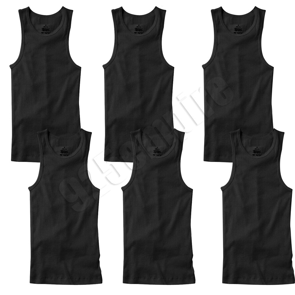 6 Pack Men Tank Top Black/White/Grey 100 Cotton Undershirt Ribbed A