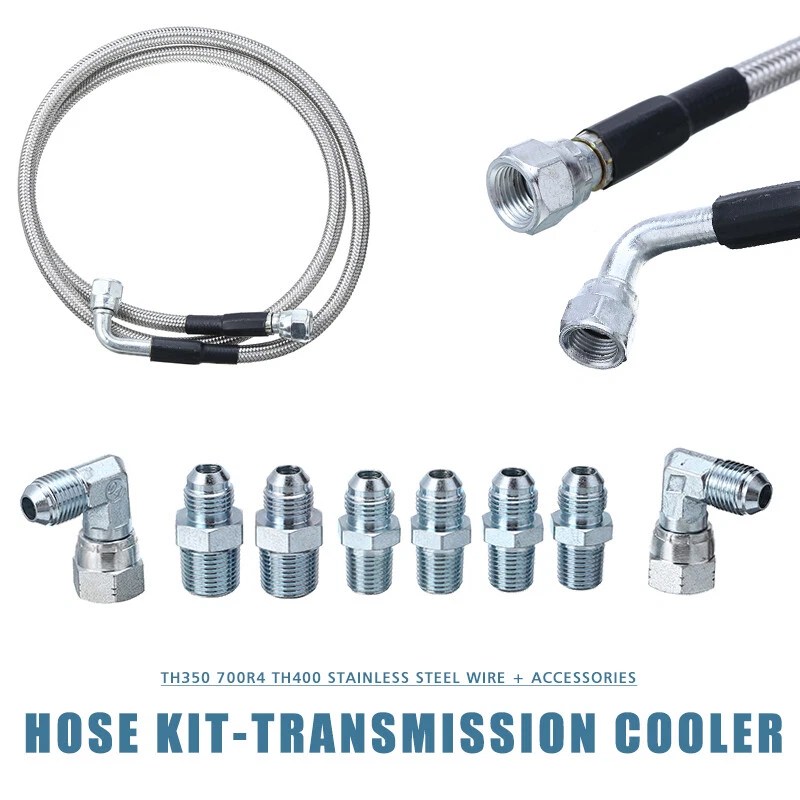 SS Braided Transmission Cooler Hose Lines Fittings TH350 700R4 TH400 52