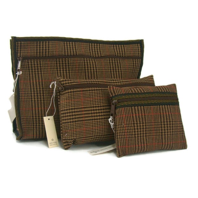 Nordic House Designs Women's Cosmetic Bags New Brown Plaid Set of 3