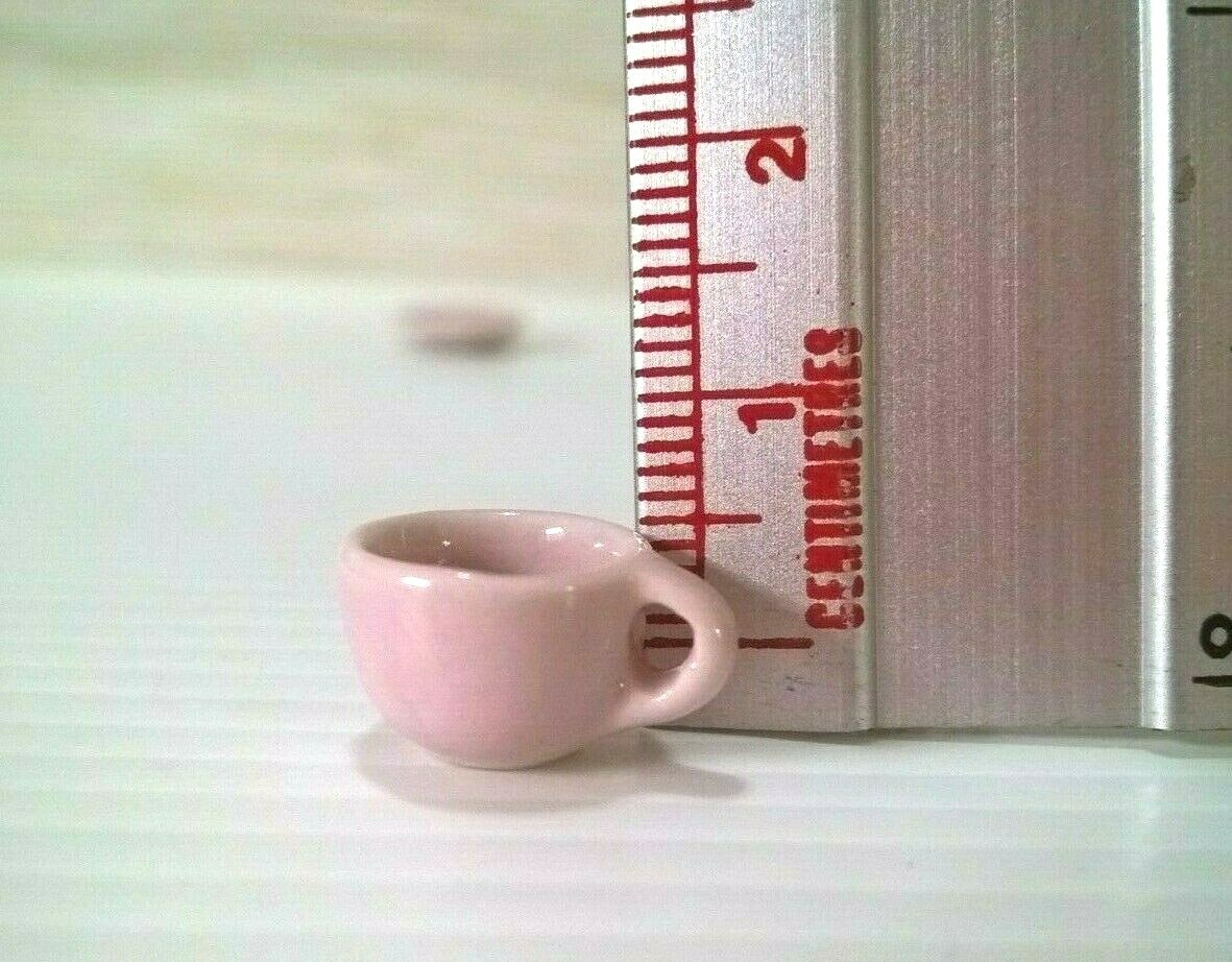 Pink Coffee Cups & Saucers Ceramic Dollhouse Miniatures Accessory Room