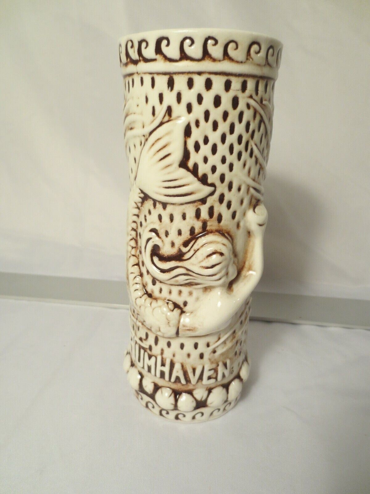 TikiRob Rumhaven White Mermaid Tiki Mug bar ware drink glass straw