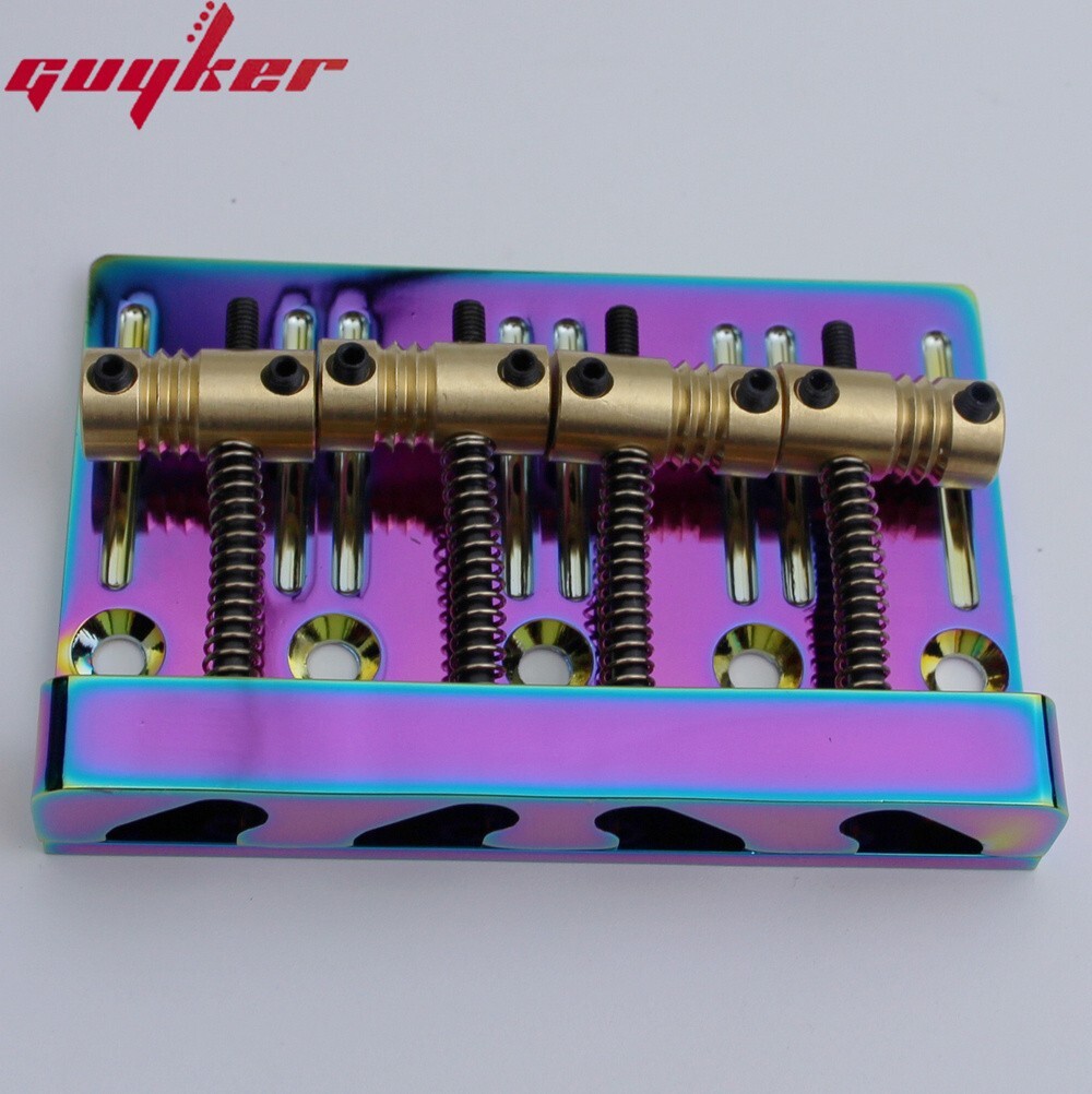 4 String Bass Bridge Machined Brass Saddles Tailpiece Rainbow Chamefor