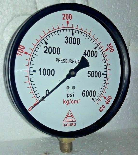 06000 PSI Hydraulic Pressure Gauge 6” Dial Mild Steel 3/8
