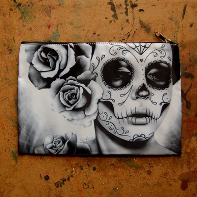Pretty Sugar Skull Tattoo Flash Girl Goth Cosmetic Bag Small Clutch Makeup Case | Ebay 400_x_400_jpg