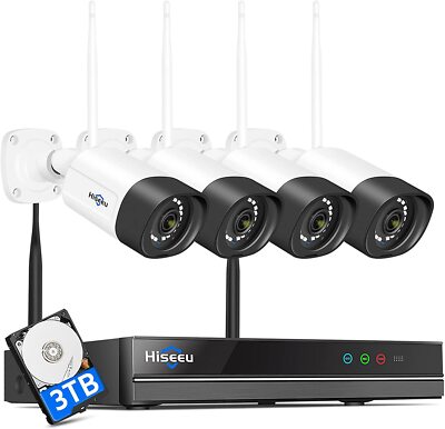Hiseeu 5MP WiFi Security Camera System Outdoor, 3TB HDD NVR, 4x 5MP