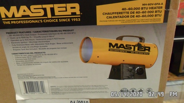 Master MH60VGFA 60000 BTU LP Forced Air Heater Variable Output for sale