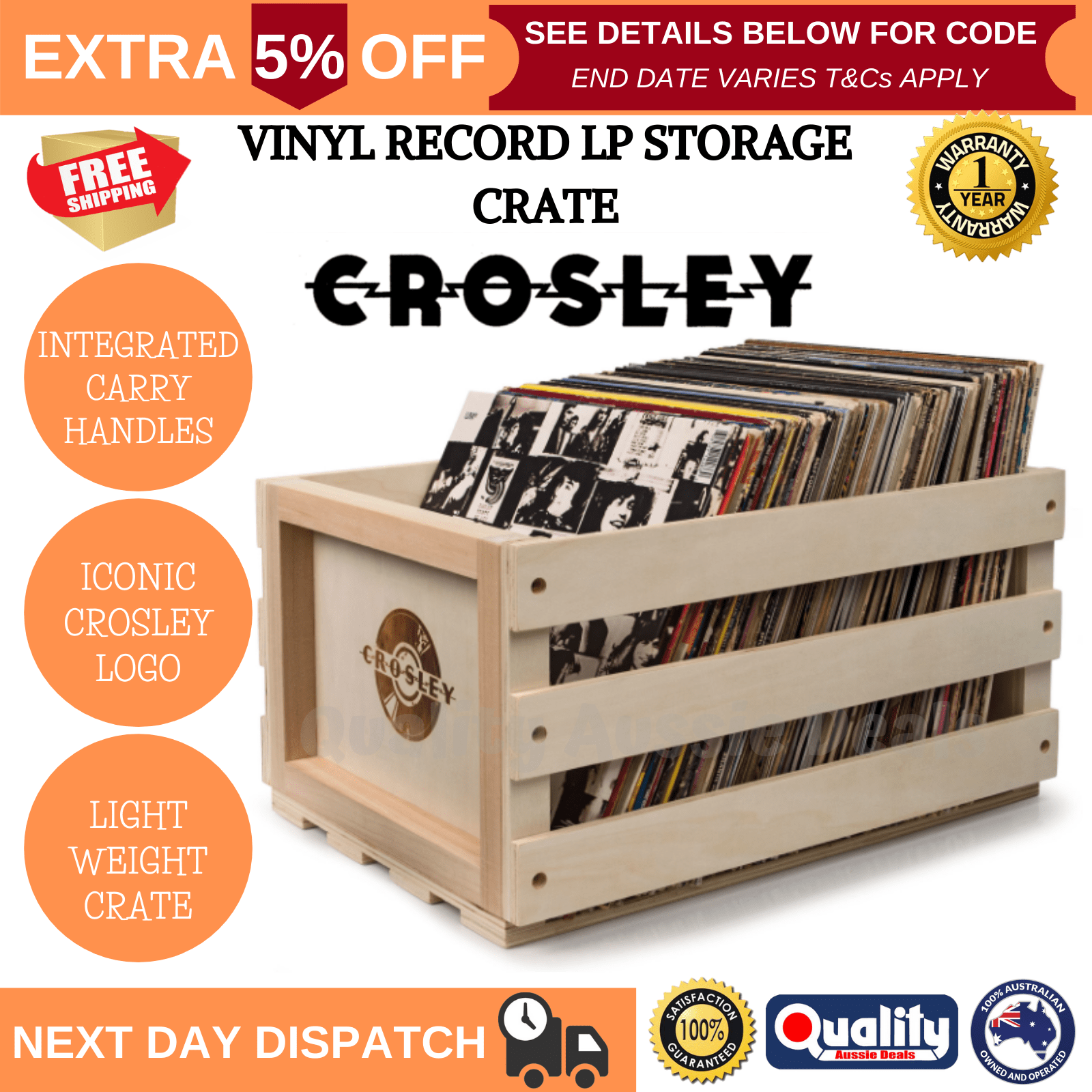 NEW CROSLEY VINYL RECORD ALBUM LP WOODEN BOX HOLDS 75 STORAGE CRATE CASE NATURAL eBay