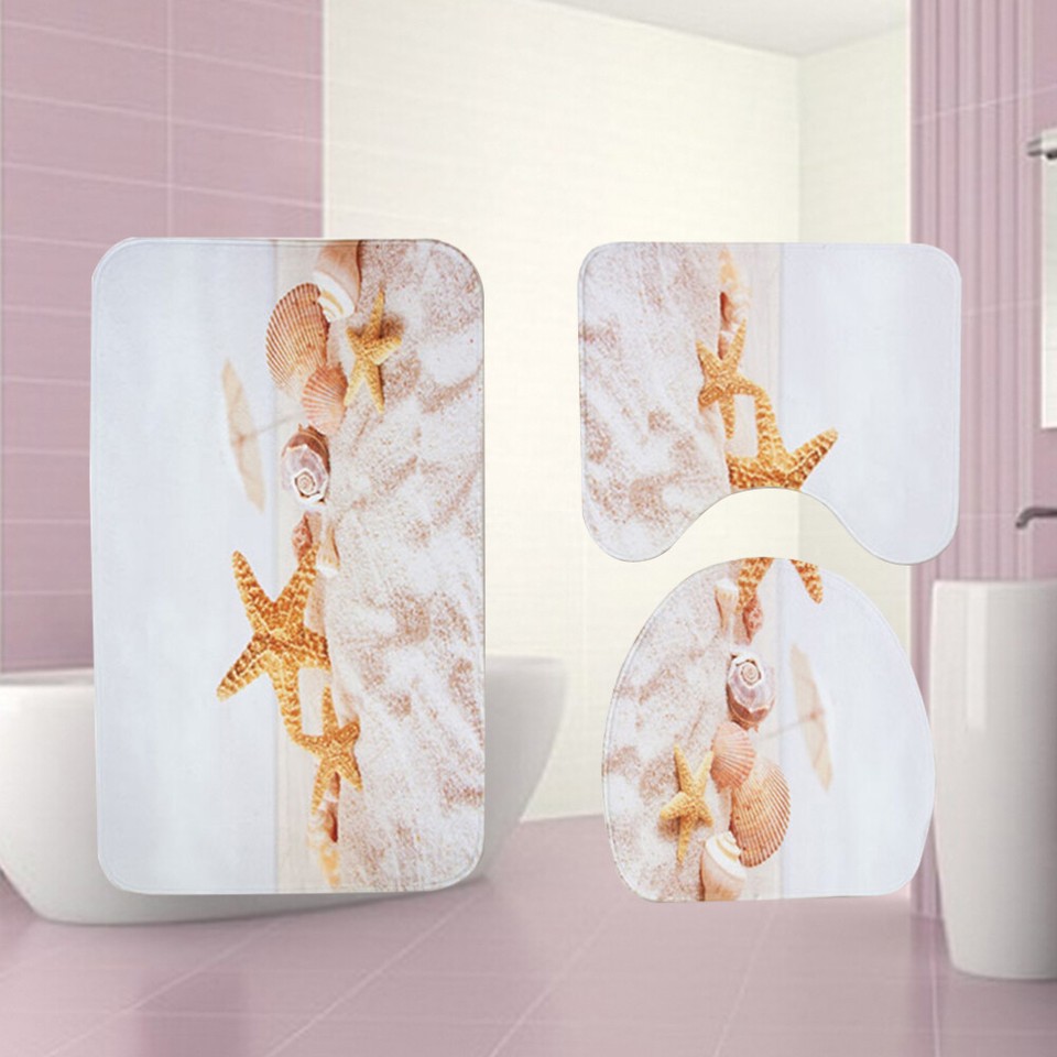 3 Bathroom Pedestal Mat Toilet Rug Kit Skidproof Toilet Lid Cover Bath