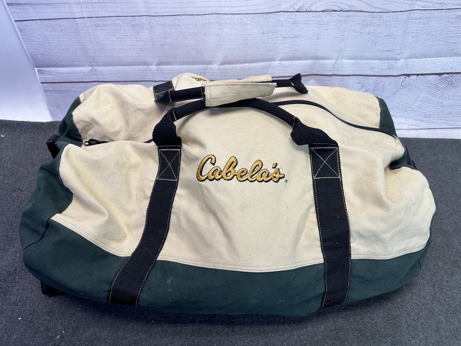 Cabela’s Large Tan Green Canvas Duffel Duffle Bag 17 X 17 X 28 Fast