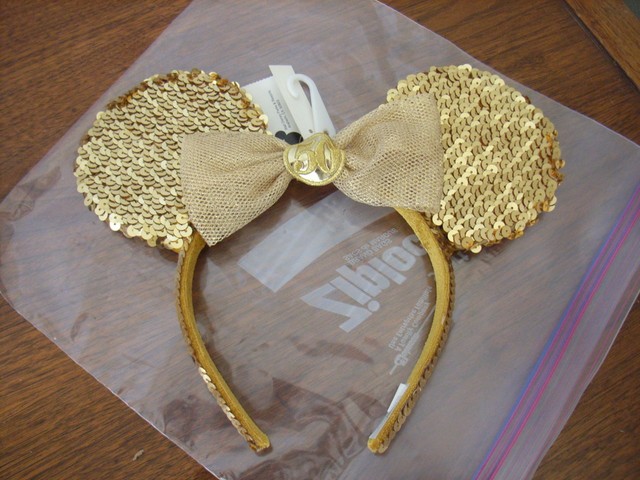 Disney 50th Anniversary Gold Sequins Mickey Minnie Mouse Ears Headband