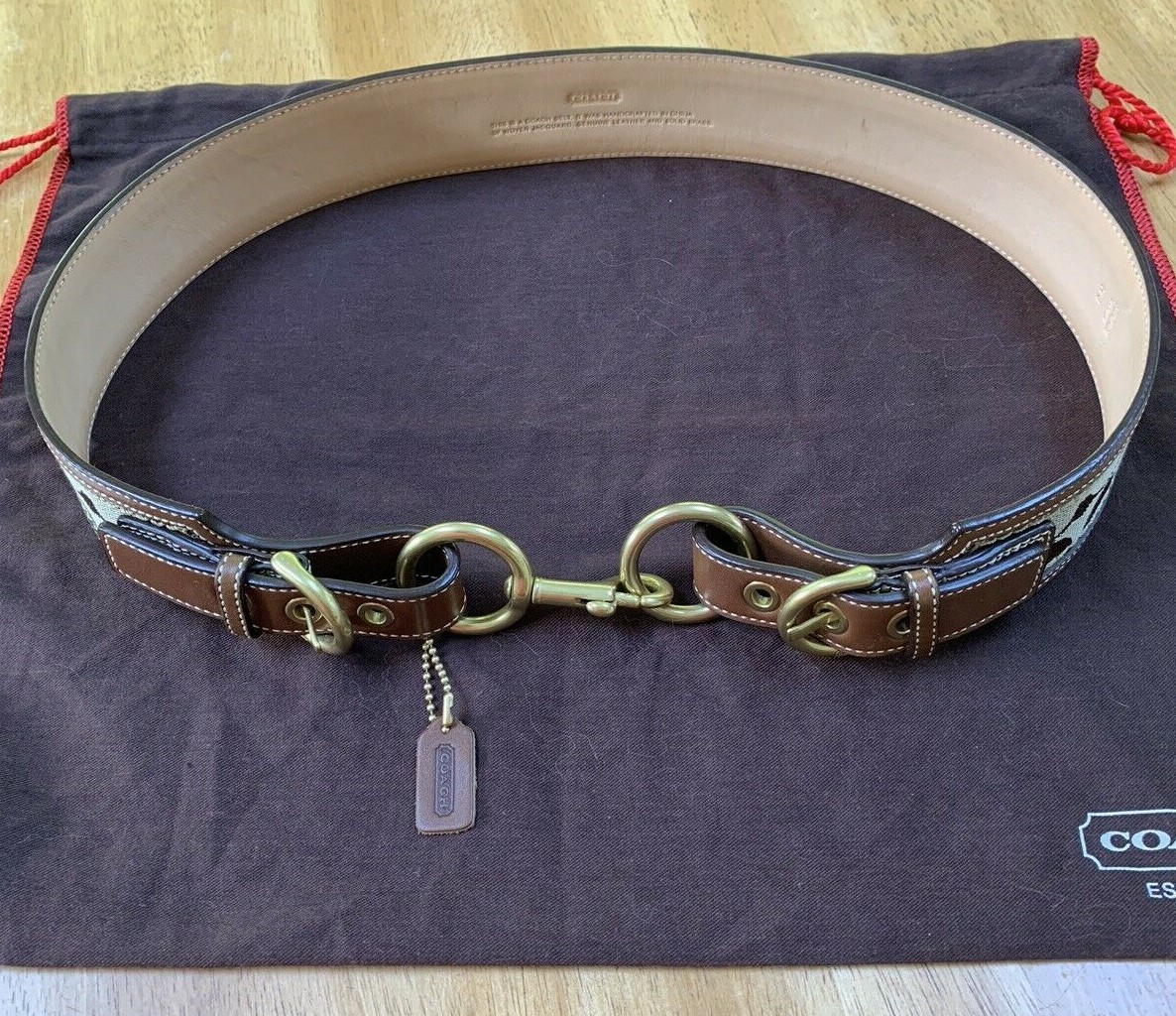 Genuine Coach Horse Bit Leather & Jacquard Belt Gem