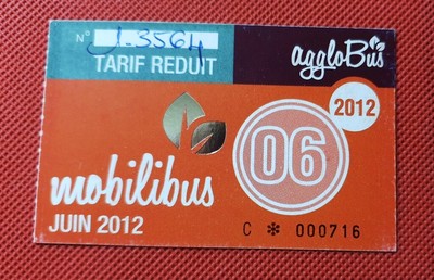 BOURGES TICKET BUS AGGLOBUS MOBILIBUS TARIF REDUIT Année