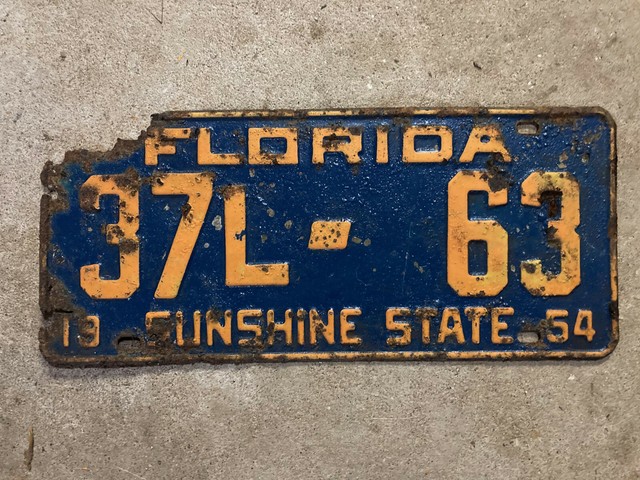 1954 Florida license plate 37 L 63 Taylor County YOM DMV Perry Ford