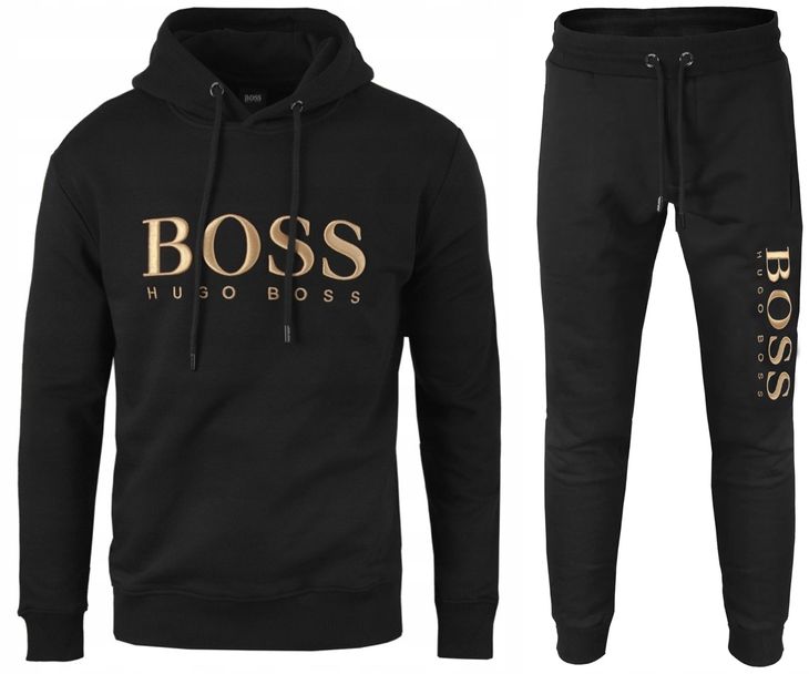 HUGO BOSS DRES BLUZA Z KAPTUREM + SPODNIE ZŁOTE HAFTOWANE LOGO /XXL