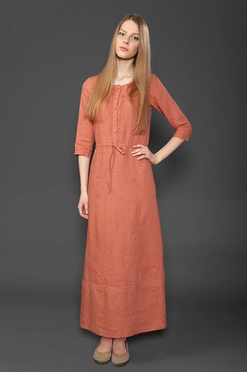 Linen women dress Natural linen dress Coral Linen dress Etsy