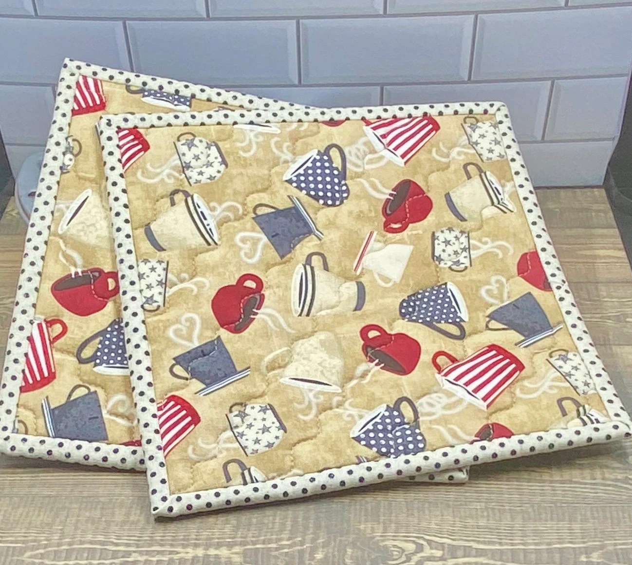 Quilted Coffee Cup Pot Holders Farmhouse Kitchen Potholders Etsy