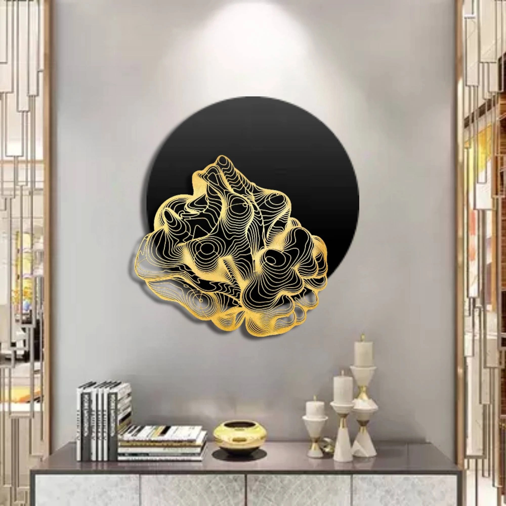 Abstract Black Gold Metal Wall Hanging,gold and Black Metal Wall Decor