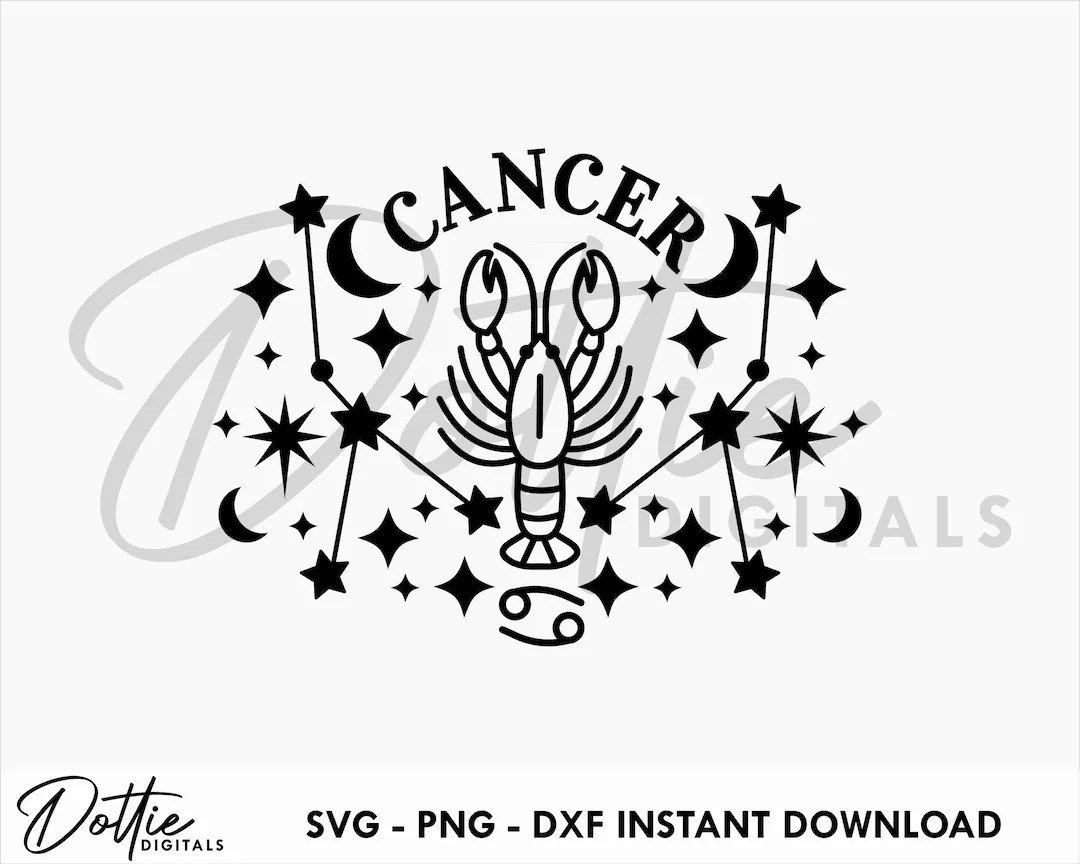 Cancer SVG PNG DXF Star Sign Cutting File Design Astrology Etsy