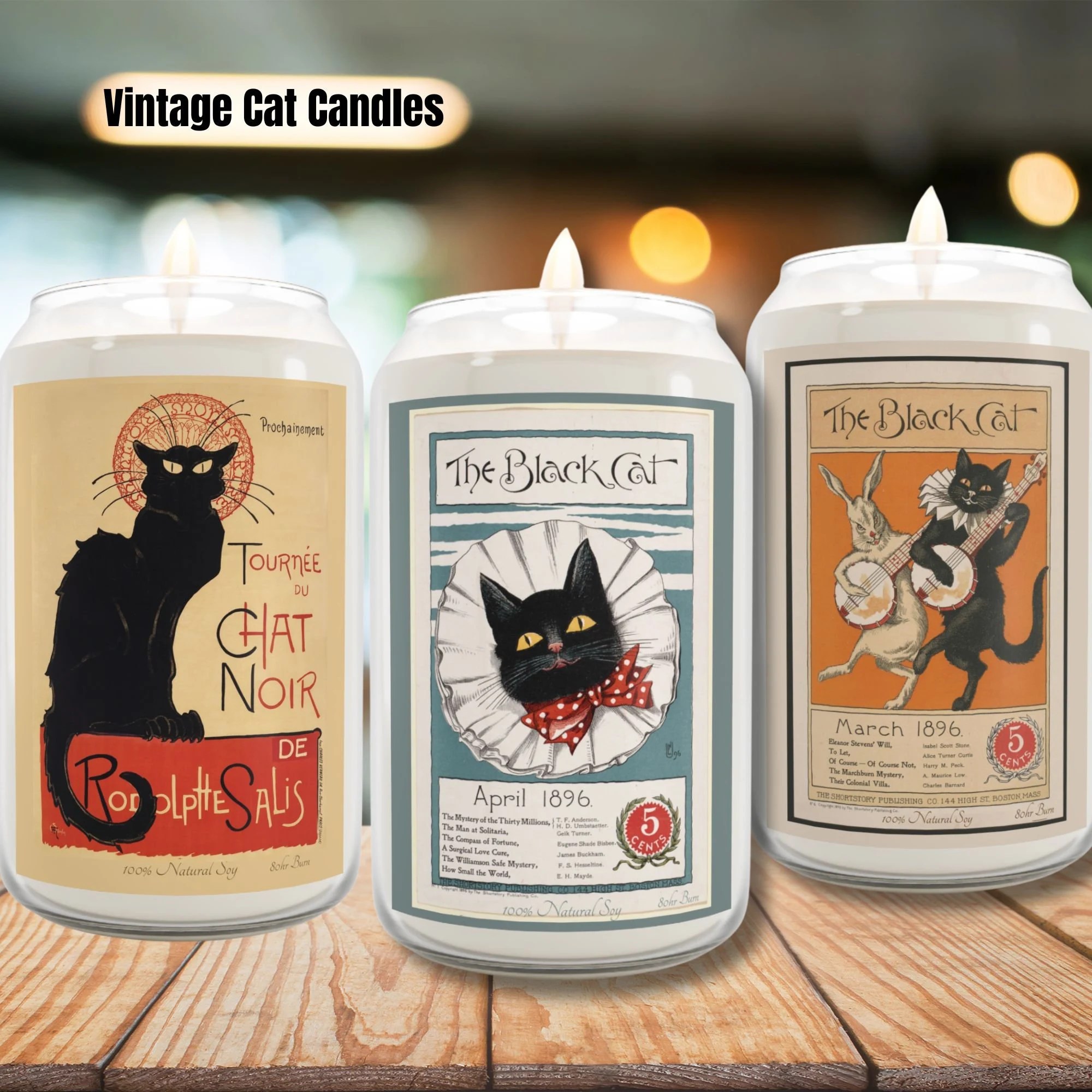 Black Cat Candle Vintage Art Candle Black Cat March 1896 Chat Noir Cat Lover Candle Cat Lover