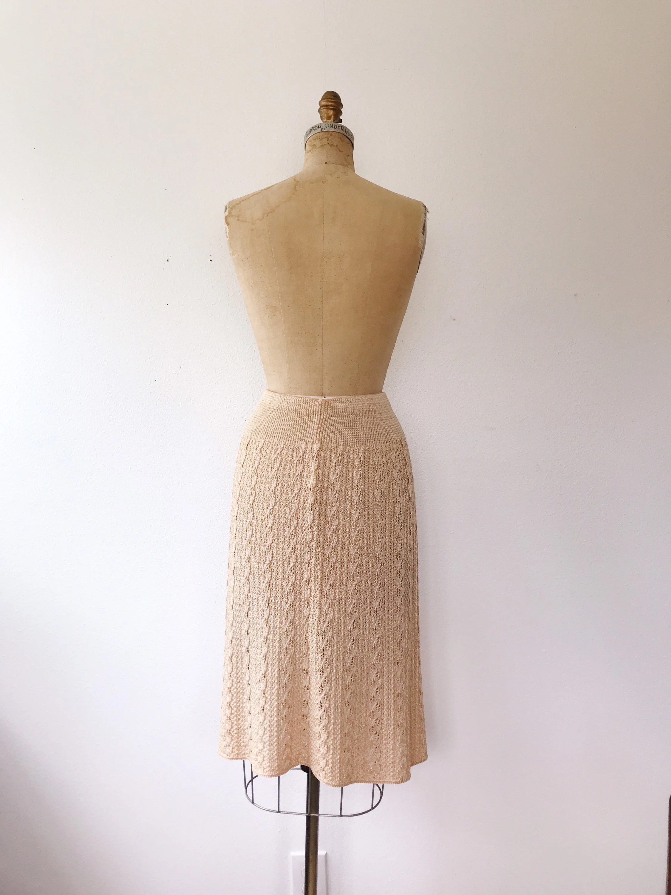 vintage knit skirt / 70s peach knit skirt / Blush Sweater skirt